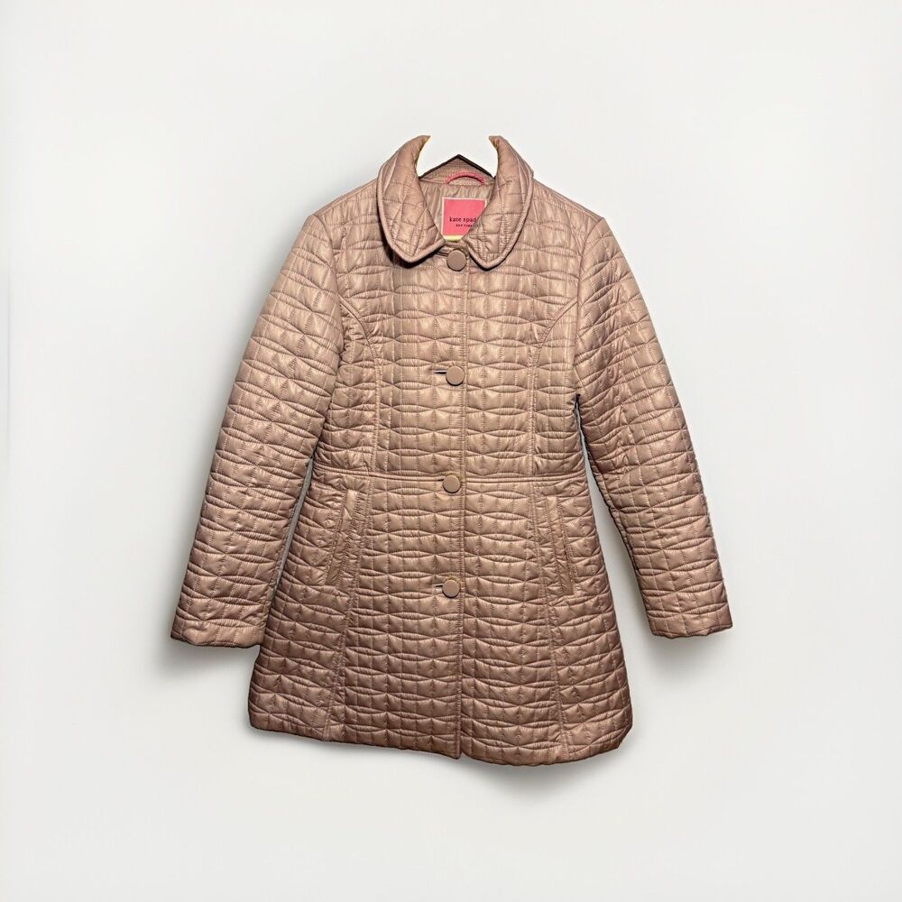 Kate Spade New York Quilted Bow Back Puffer Coat Womens M Blush Pink K26714C
